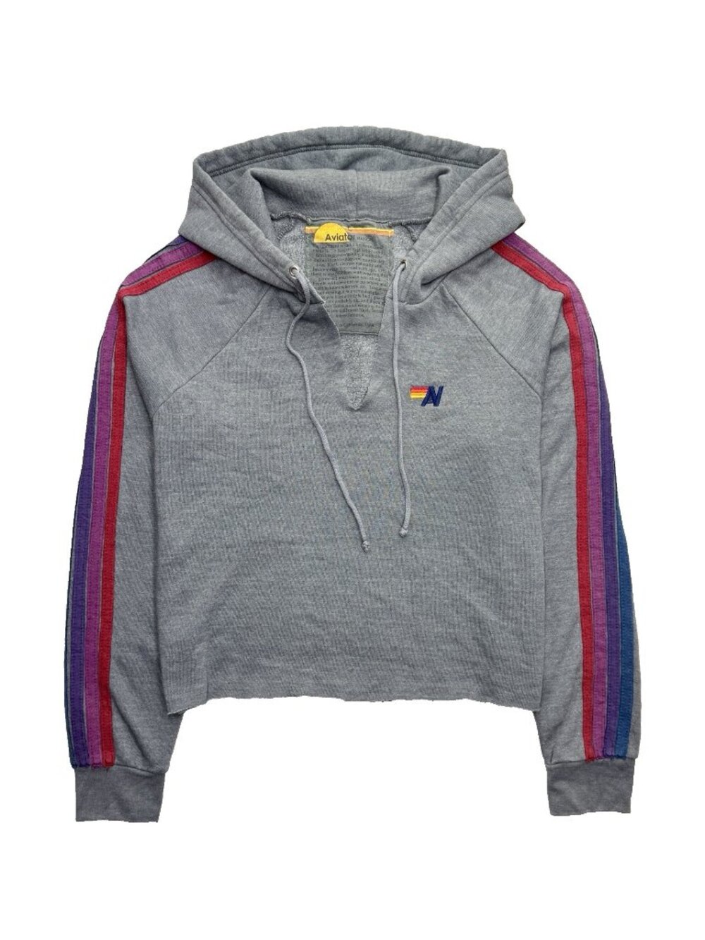 Aviator Nation Split Neck Cropped Hoodie Sweatshirt Women’s L Gray Athleisure